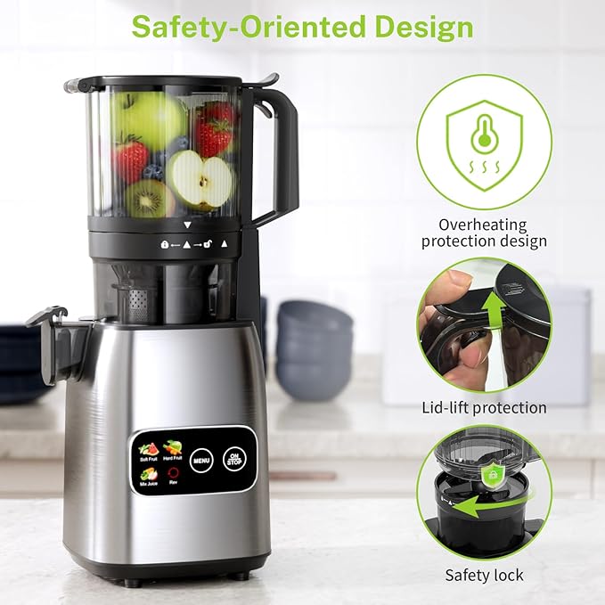Kndko Cold Press Juicer, Premium Juicer Machines with 5.4" Extra Wide Feed Chute Juice Extractor Machine, High Juice Yield Slow Masticating juicer for Whole Vegetables & Fruits