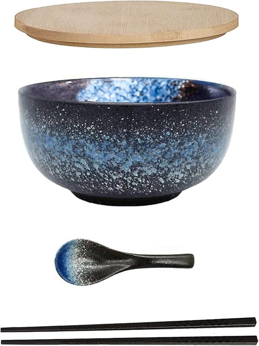 38 OZ Large Ceramic Ramen Bowls Sets， Japanese ramen bowls, soup bowl, noodle bowls with Spoons and Chopsticks For Salad, Rice, Noodles, Microwave & Dishwasher Safe (Ramen bowl set)