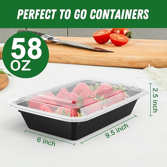 Meal Prep Containers with Lids - 150 Count – 58oz Large Reusable Food Storage Containers Bulk – Durable, Stackable, Freezer & Microwave Safe Meal Prepping Containers for Leftovers, Lunch & Takeout