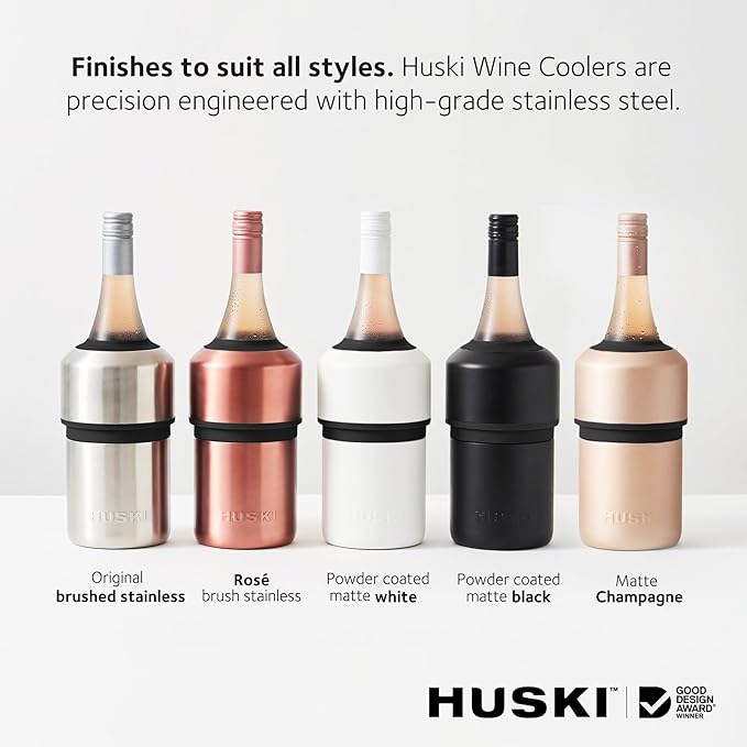Huski Wine Chiller | Award Winning Iceless Design | Keeps Wine Cold up to 6 Hours | Wine Accessory | Next Generation Ice Bucket | Fits Some Champagne Bottles | Perfect Gift for Wine Lovers (Stainless)