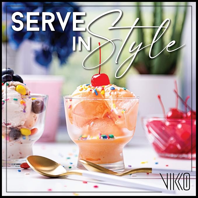 Vikko Dessert Bowls, Set of 12 Decorative Glass Ice Cream Cups, 5.5 Ounce Glass Dish for Dessert, Candy, Fruit Cup, Dishwasher Safe
