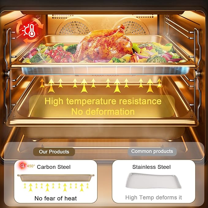 Baking Sheet Baking Pan Set of 3, Nonstick Cookie Sheets for Baking Supply, 17.8''/14.8''/12.8'' Carbon Steel Half/Jelly Roll/Quarter Baking Tray with Diamond Texture, Heavy Duty Cookie Tray