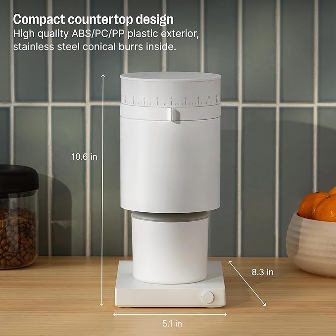 Fellow Opus Conical Burr Coffee Grinder - Espresso Grinder with 41 Settings for Espresso, Drip, French Press, & Cold Brew - Matte White