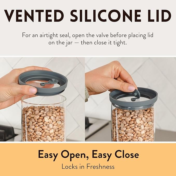 Glass Airtight Canisters with Silicone and Glass Lids – BPA-Free Borosilicate Containers for Food Prep, Storage, Wet or Dry Food Jars for Rice, Tea, Coffee, Candy – Set of 6 (28 oz)