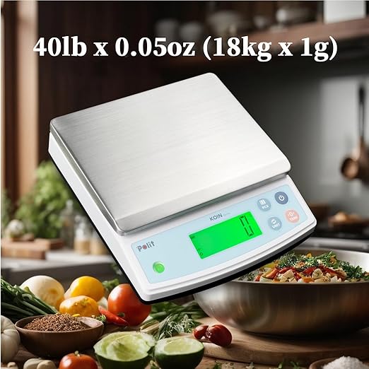 Polit Digital Food Scale KOIN 40lb/18kg Rechargeable Kitchen Weight Scale with Display Indicator, Grams & Ounces Precision Baking Scale for Cooking, Meal Prep, Packing, Large Kitchen Scale 1g/0.05oz