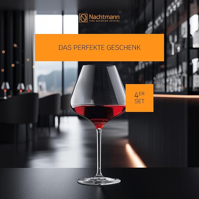 Nachtmann ViNOVA Red Wine Balloon Glass, Set of 4, 28.4-Ounces, Burgundy Wine Glasses, Tulip Shaped, Made of Clear Crystal Glass, Stemmed, Dishwasher Safe