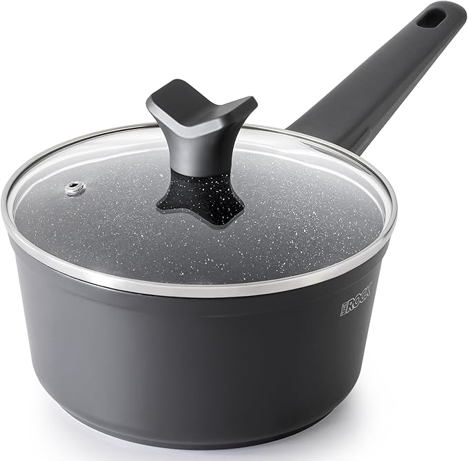 THE ROCK SOHO Nonstick Saucepan with Lid, 2 Quarts Small Pot with PPG Quantum2 Coating – Durable for Urban Kitchens, Nothing Sticks, Never Warps, Lasts Longer, Induction Compatible, PFOA-Free, Black