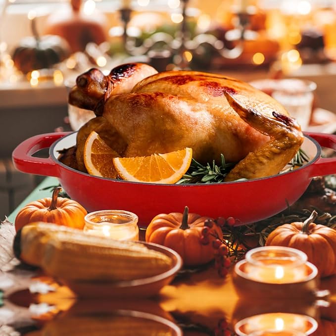 Enameled Cast Iron Dutch Oven with Lid,11”Dutch Oven for Homemade Bread,6 Quart Bread Pans,Bread Oven for Sourdough Bread Baking-with Silicone Baking Mat,Red Thick Enamel Bread Pan-Gifts for Family