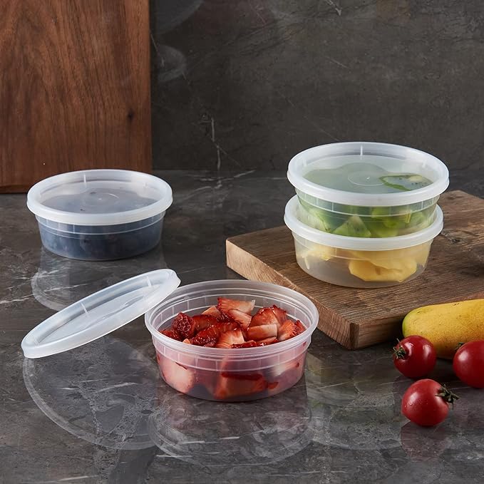 [240Set-8oz] Plastic Deli Food Storage Containers With Lids Disposable Clear Small Togo Jars Bowls For Soup, Meal Prep, Slime | BPA Free | Stackable | Leakproof | Microwave | Dishwasher | Freezer Safe