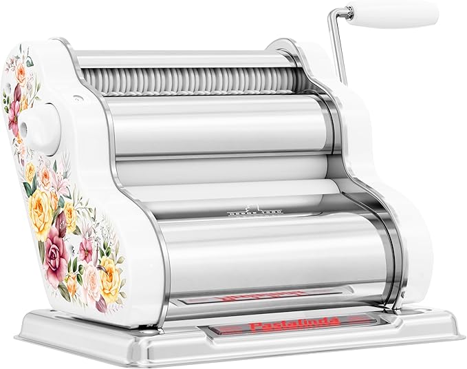 PASTALINDA Classic 200 Pasta Maker Machine, 20 cm Wide Rollers, 9 Thickness Positions, 2 Cutting Positions, Stainless Steel. Includes Reinforced Hand Crank And Two Clamps