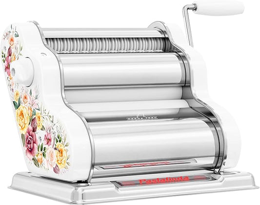 PASTALINDA Classic 200 Pasta Maker Machine, 20 cm Wide Rollers, 9 Thickness Positions, 2 Cutting Positions, Stainless Steel. Includes Reinforced Hand Crank And Two Clamps