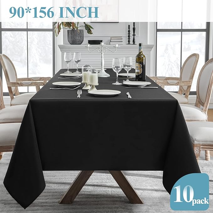 VidaFete Table Cloth 10 Pack 90 * 156inch Rectangle Tablecloth Polyester, Stain Wrinkle Resistant Polyester Dining Table Cover for Kitchen Dinning Party Wedding Rectangular Tabletop Decoration(Black)