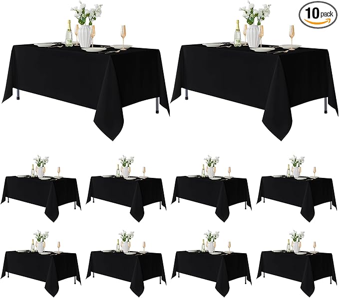 Fitable 10 Pack Rectangle Tablecloths: Stain Resistant Wrinkle Free Fabric Table Clothes, Washable Reusable Polyester Table Covers for Wedding Party Birthday Banquet Reception(Black, 70x120 Inch)