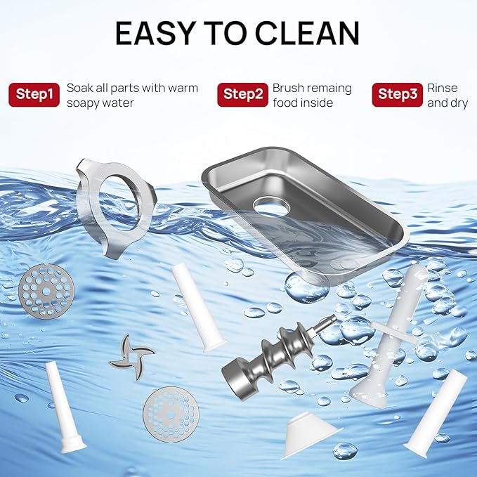 Electric Meat Grinder #8, 0.6 HP Heavy Duty Stainless Steel Meat Mincer, 1500W Max, Includes 2 Blades, 2 Plates & 3 Sausage Stuffing Tubes, Meat Grinder for Home Kitchen & Restaurant Use