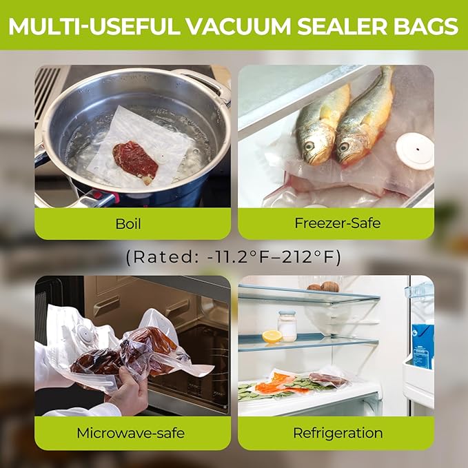 Reusable Vacuum Sealer Bags for Food with Air Valve, 30 Pack BPA‑Free Food Saver Bags Dishwasher‑Safe, Freezer,Microwave, Odor-Resistant, Leak‑proof for Leftovers, Meal Prep, Sous Vide, BBQ