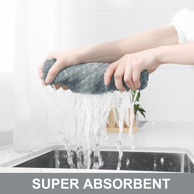 Homaxy Premium Cotton Kitchen Towels 16"x 28", Large Natural Ring Spun 390 GSM Dish Towels, Super Absorbent Terry Kitchen Hand Towels, Soft Tea Towel with Hanging Loop, Grey Check Design, 8 Pack