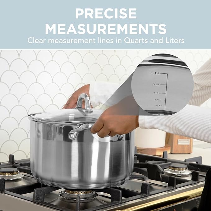 Alpha Living SP-08G Stainless Steel Pot with Capsule Bottom – Induction Compatible 8Qt Pot with Lid – Tri-Ply Ultra-Thick Bottom – Ideal for Spaghetti, Cooking, Canning, Boiling