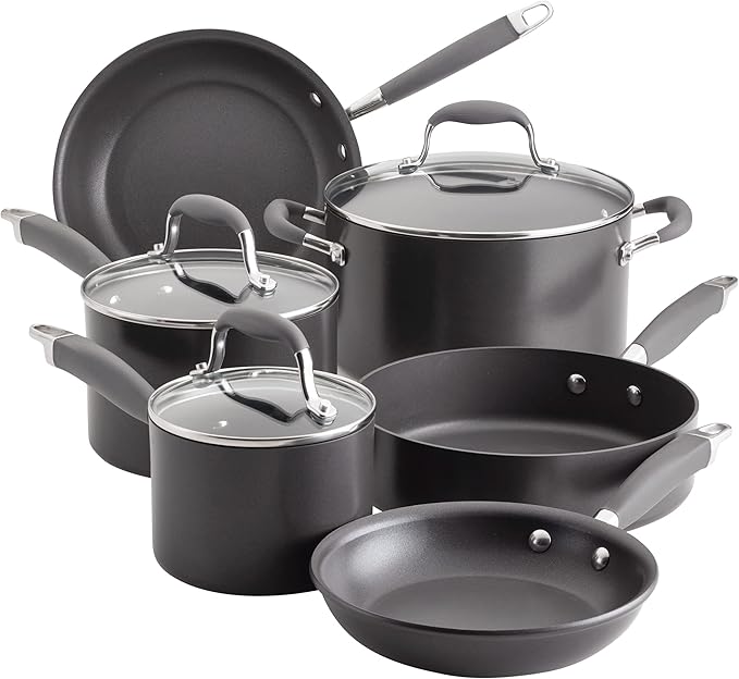 Anolon Advanced Home Hard Anodized Nonstick Cookware/Pots and Pans Set, 9 Piece - Moonstone