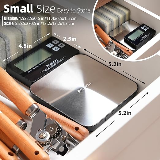 Aotgou Food Scale, 33lb Wireless Kitchen Scale with Remote Display, 1g/0.1oz Precise Graduation, Food-Grade 304 Stainless Steel, Digital Scale for Cooking, Baking, Postage, Shipping Black&Grey