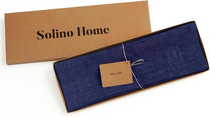 Solino Home Linen Square Placemats Set of 4 - Chambray Navy Placemats 14 x 14 Inch - 100% Pure Linen Table Mats for Fall, Autumn, Thanksgiving, Winter - Athena