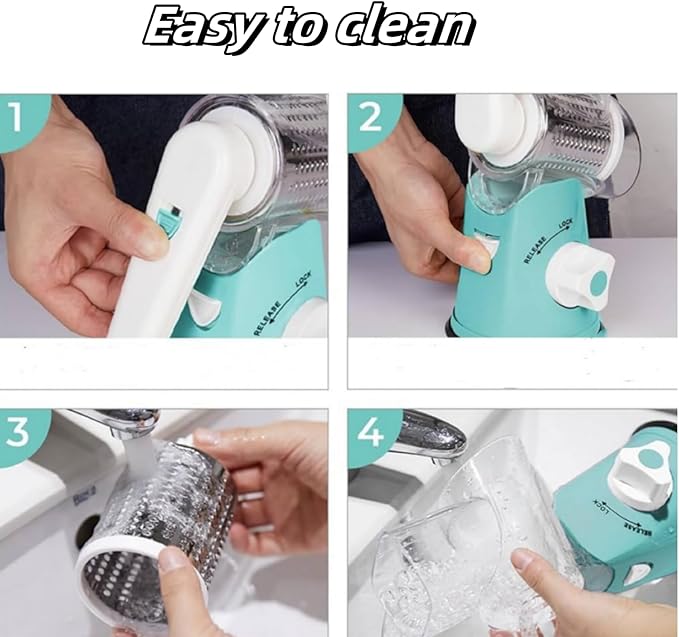 Rotary Cheese Grater Hand Crank, Grater For Kitchen With Reinforced Suction - Rotary Cheese Grater With 3 Replaceable Stainless Steel Blades - Easy to Use & Clean - Vegetable Cutter (White)