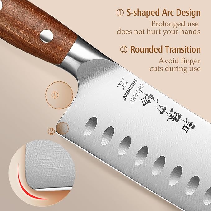 HEZHEN Multipurpose Asian Chef Knife - 7.4 inch Nakiri Knife -Din 1.4116 Steel-Razor Sharp & Full Tang Kitchen Knife, for Chopping, Dicing & Slicing with Ergonomic Handle