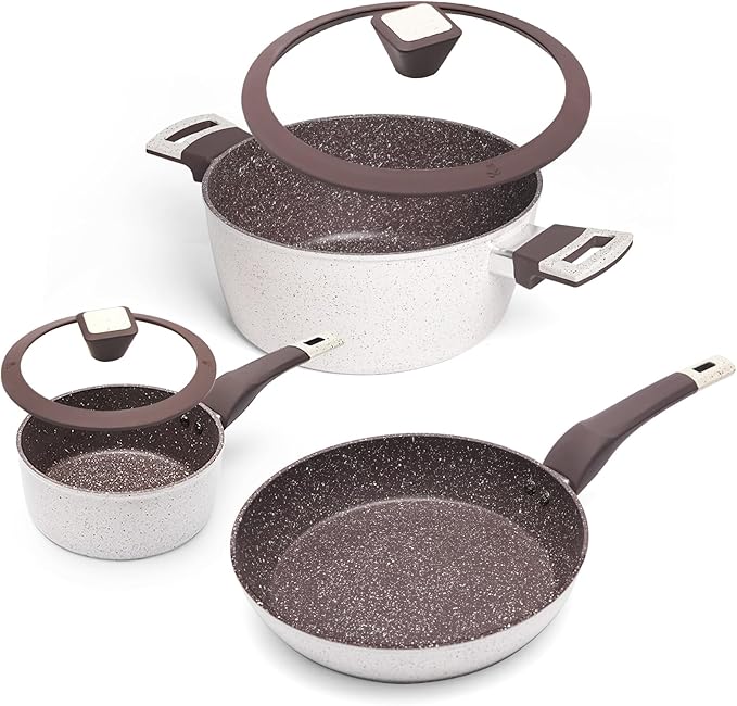 5Pcs Non Stick Pots and Pans Set | Ceramic Cookware Set with Stay-Cool Handles | PFAS-Free, Oven & Induction Safe Kitchen Utensils Set