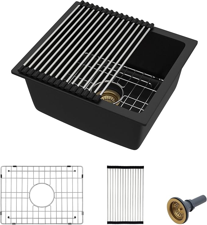 18"x16" Undermount Bar Prep Sink – Matte Black Granite Composite Quartz Classic Under Counter Single Bowl Sink Basin for Wet Bar, RV, Small Kitchen, Mobile Home