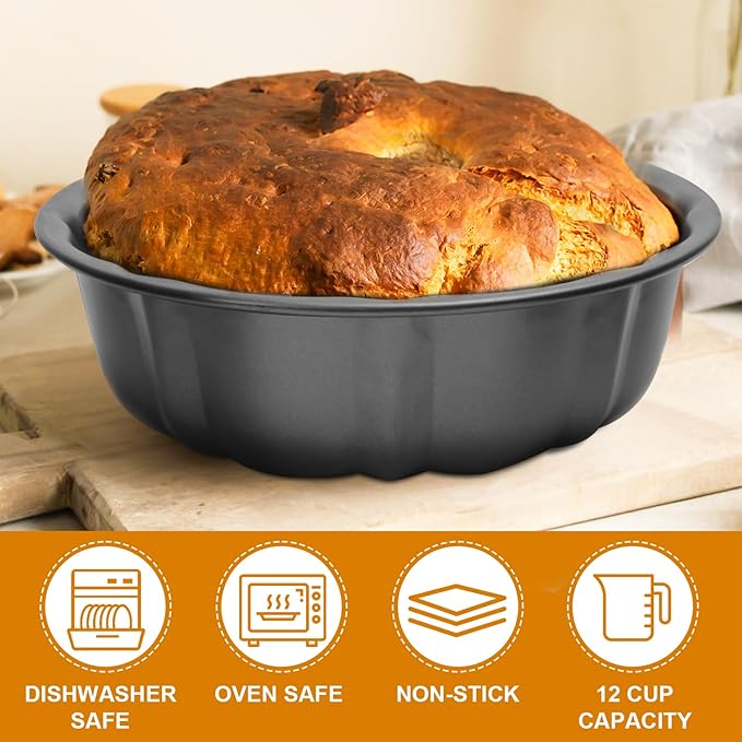 OAMCEG 9.5 Inches Bundt Cake Pan Nonstick- 2 Pack Bundt Pan for baking, 12 Cups Buntz Pound Cake Pan Heavy Duty Carbon Steel,Cake Mold for Buntelet, Brownie (Grey)