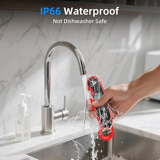 Aurasky Instant-Read Meat Thermometer Digital for Cooking and Grilling, Waterproof Food Thermometer with Backlight, Calibration & Hold Function for Kitchen, BBQ, Deep Fry, Candy, Liquid (Red)