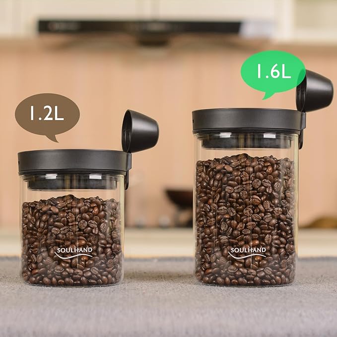 SOUL HAND Vacuum Coffee Canister Automatic Airtight Coffee Containers & Food Storage, Glass Coffee Jar with Spoon, Touch Screen Coffee Storage Container for Coffee Beans/Sugar/Nuts 1.6 L