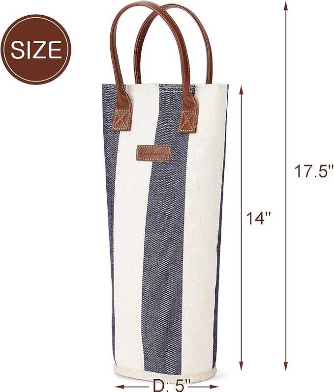 ZORMY Single Bottle Insulated Wine Tote, 1 Bottle Wine Carrier Bag Padded Wine Cooler Perfect Wine Lover's or Wedding Gift-Wide Srtipe
