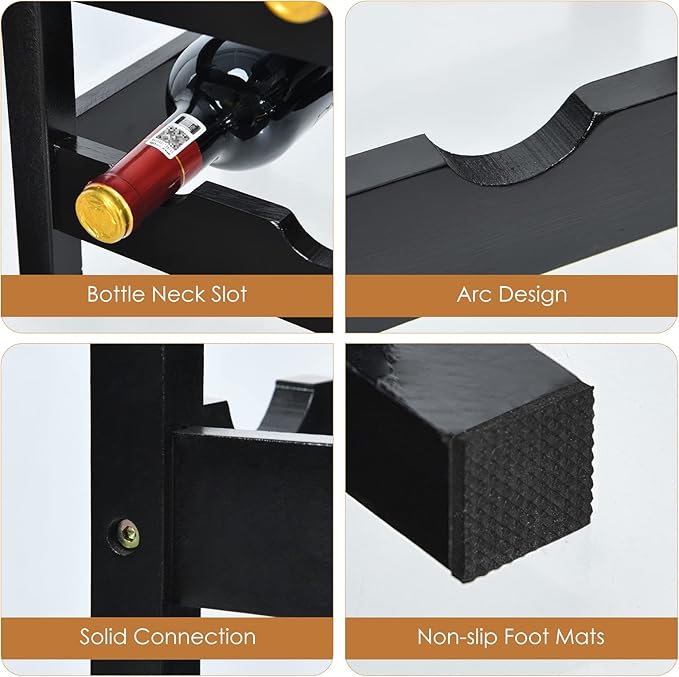 COSTWAY Wine Rack, Bamboo 12 Bottles 2-Tier Wine Display Rack for Countertop Home Kitchen Pantry, Free Standing Wine Storage, Rack Tabletop Wine Rack (Brown)