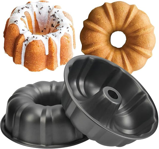 OAMCEG 9.5 Inches Bundt Cake Pan Nonstick- 2 Pack Bundt Pan for baking, 12 Cups Buntz Pound Cake Pan Heavy Duty Carbon Steel,Cake Mold for Buntelet, Brownie (Grey)