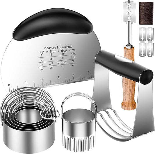 Pastry Cutter, Biscuit Cutter, Dough Scraper, Bread Lame, Stainless Steel Pastry Blender Set, Dough Cutter Biscuit Cutter Sourdough Bread Scoring Tool Dough Blender Tools & Pastry Utensils (5 Pcs/Set)