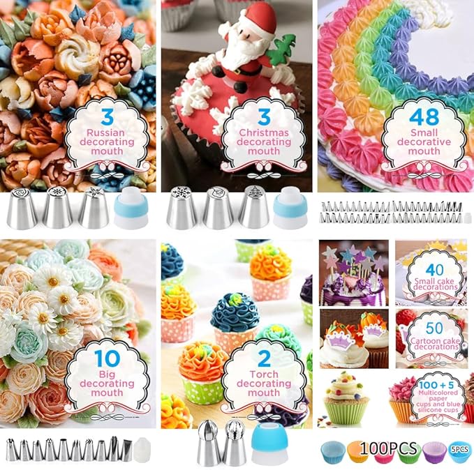 Cake Decorating Kit Cake Decorating Supplies, 515 PCS Baking Supplies Set with 3 Springform Pan Sets, 66 Icing Piping Nozzles, Cake Rotating Turntable, Piping Bags, Birthday Gifts for Mom Wife
