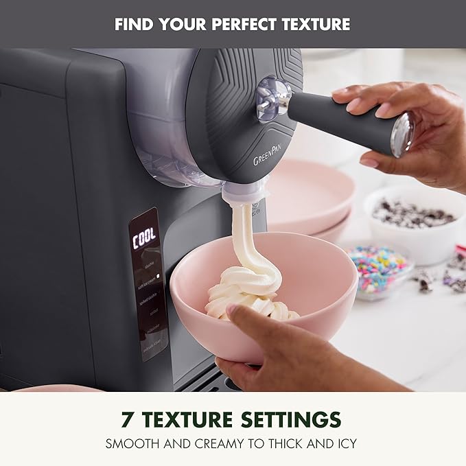GreenPan Frost Ice Cream Machine & Frozen Drink Maker, Soft Serve, Slushie, Milkshakes & Cocktails, No Freezer Needed, 15-in-1, 7 Textures, Quiet & Rapid, Easy Clean, Family Size, Licorice Gray