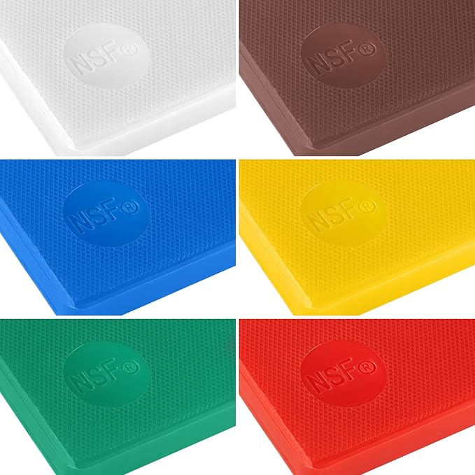 CURTA 6-Pack Cutting Boards for Kitchen, 24" x 18" x 0.5" 6-Piece (White, Red, Green, Blue, Yellow, Brown) Color Coded Plastic Chopping Board with Anti Slip Surface Dishwasher Safe