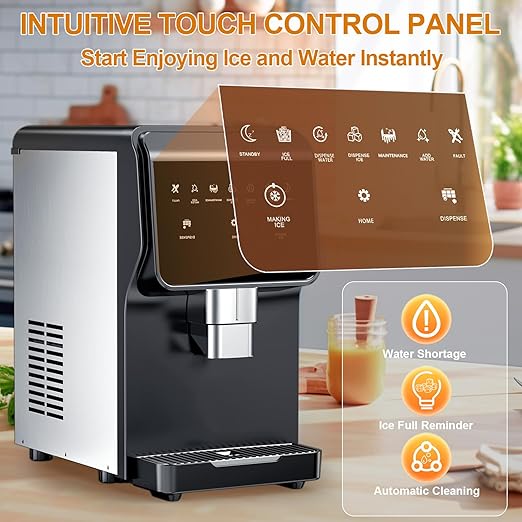 Countertop Nugget Ice Maker with Water Dispenser – 60 lbs/Day, 5 lbs Bin, Soft Chewable Ice Machine, Self-Cleaning Stainless Steel Ice Maker for Home, Kitchen, Bar, Office