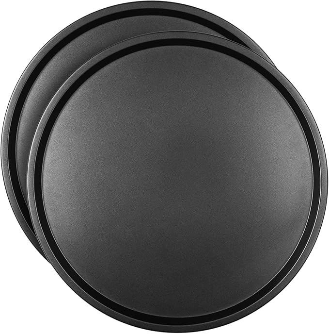 DecorRack 13 Inch Carbon Steel Pizza Pan, [Premium] Non-Stick Coating, Commercial Grade, Serving Tray, Heavy Duty Round Baking Tray for Oven Use (2 Pack)