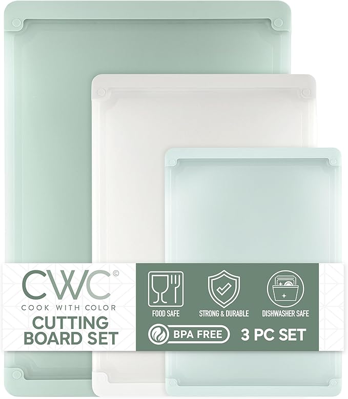 COOK WITH COLOR Extra Large Cutting Board Set, Jumbo-Sized Boards with Rubber Border for Enhanced Cooking Experience, 3-Piece, Mint