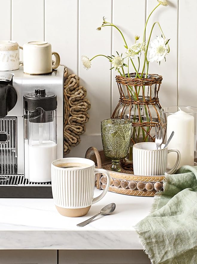 LE TAUCI Coffee Mugs 16 oz,Ceramic Mug Set, Embossment Cups for Latte, Hot Tea, Cappuccino, Mocha, Cocoa,Suit For Housewarming Wedding- 3.8 inch, Set of 6, Arctic White