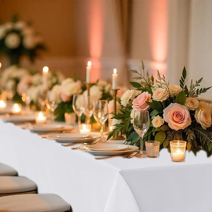 Fitable 8 Pack Rectangle Tablecloths: Stain Resistant Wrinkle Free Fabric Table Clothes, Washable Reusable Polyester Table Covers for Wedding Party Birthday Banquet Reception(White, 60x102 Inch)