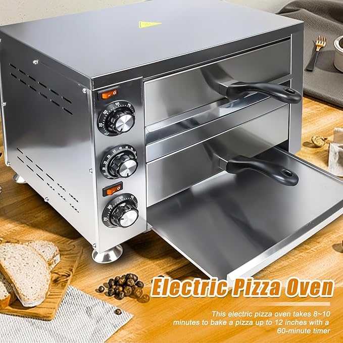 Generic YOOKTEN Electric Countertop Pizza Oven Indoor Commercial Pizza Maker Machine for Home Stainless Steel 2-Tier Pizazz Pizza Oven,1100W, Silver