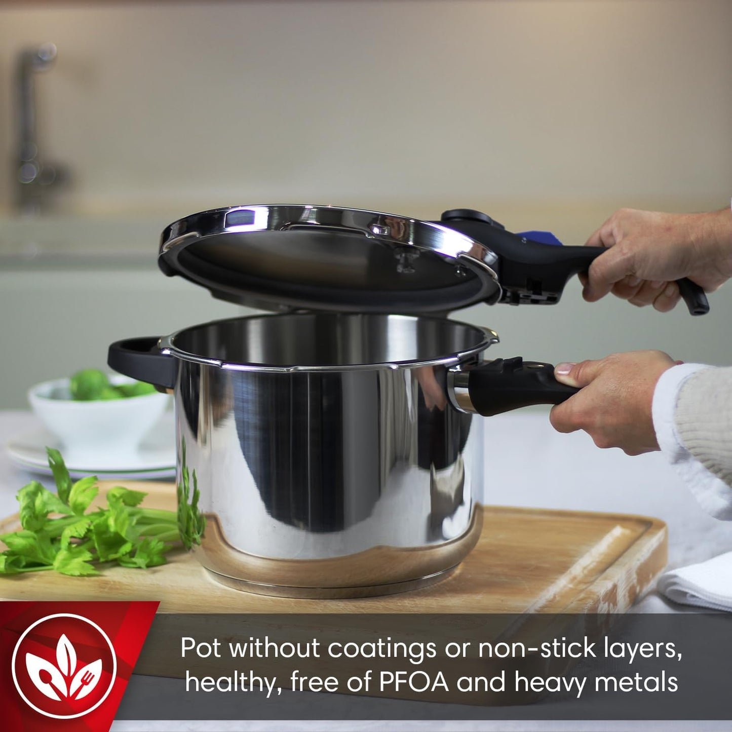 MAGEFESA Favorit 8 Qt Pressure Cooker – Easy-to-Use Fast Cooking Pot, 18/10 Stainless Steel, Induction Compatible, Even Heat Distribution, Works on All Stovetops