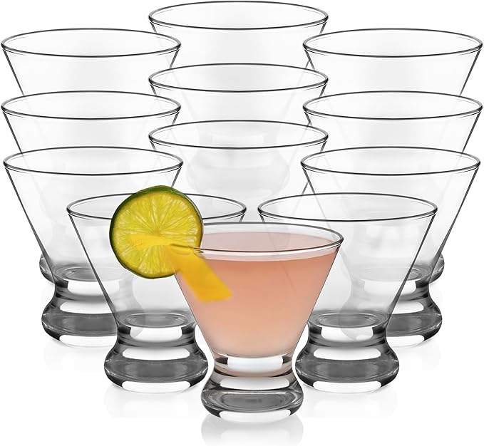 Libbey Cosmopolitan Stemless Martini Glasses Set Of 12, Dishwasher Safe Holiday Martini Glass, Lightweight Cocktail Glass Set for Wedding Party
