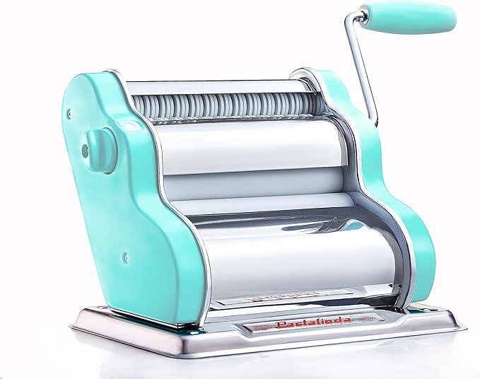 PASTALINDAClassic 200 Pasta Maker Machine, 20 cm Wide Rollers, 9 Thickness Positions, 2 Cutting Positions, Stainless Steel. Includes Reinforced Hand Crank And Two Clamps (Pastel Green)