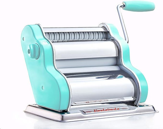 PASTALINDAClassic 200 Pasta Maker Machine, 20 cm Wide Rollers, 9 Thickness Positions, 2 Cutting Positions, Stainless Steel. Includes Reinforced Hand Crank And Two Clamps (Pastel Green)