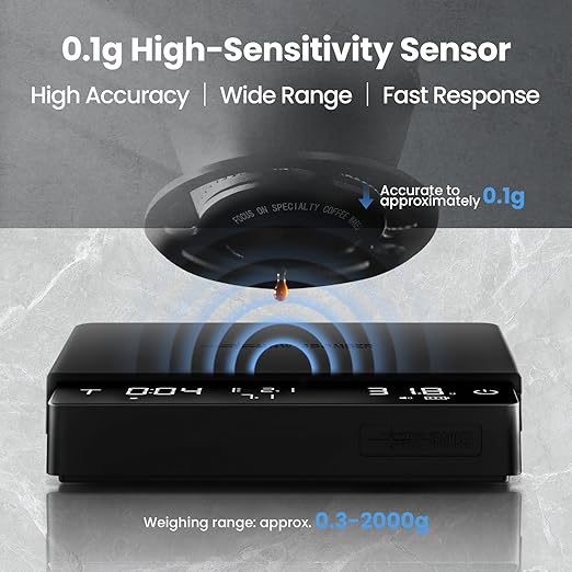 MHW-3BOMBER Large Coffee Scale with Timer, Digital Pour-Over Scale with Flow Rate, 2kg/0.1g Accurate Espresso Scale, 3-Mode, Rechargeable Coffee Bean Weight Scale for Pour Over, Espresso,Black,ES5663