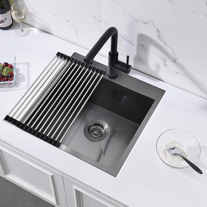 18 Black Drop In Kitchen Bar Sink, ZDHHT 18 x 18 x 10 Inches 16 Gauge T304 Black Stainless Steel Topmount Small Kitchen Sink Bar Prep Square Island Sink